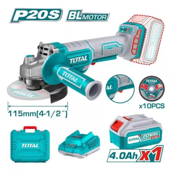 TOTAL ESMERIL ANGULAR 41/2 20V INALAMB.1B/4AH(TAGLI2111561)